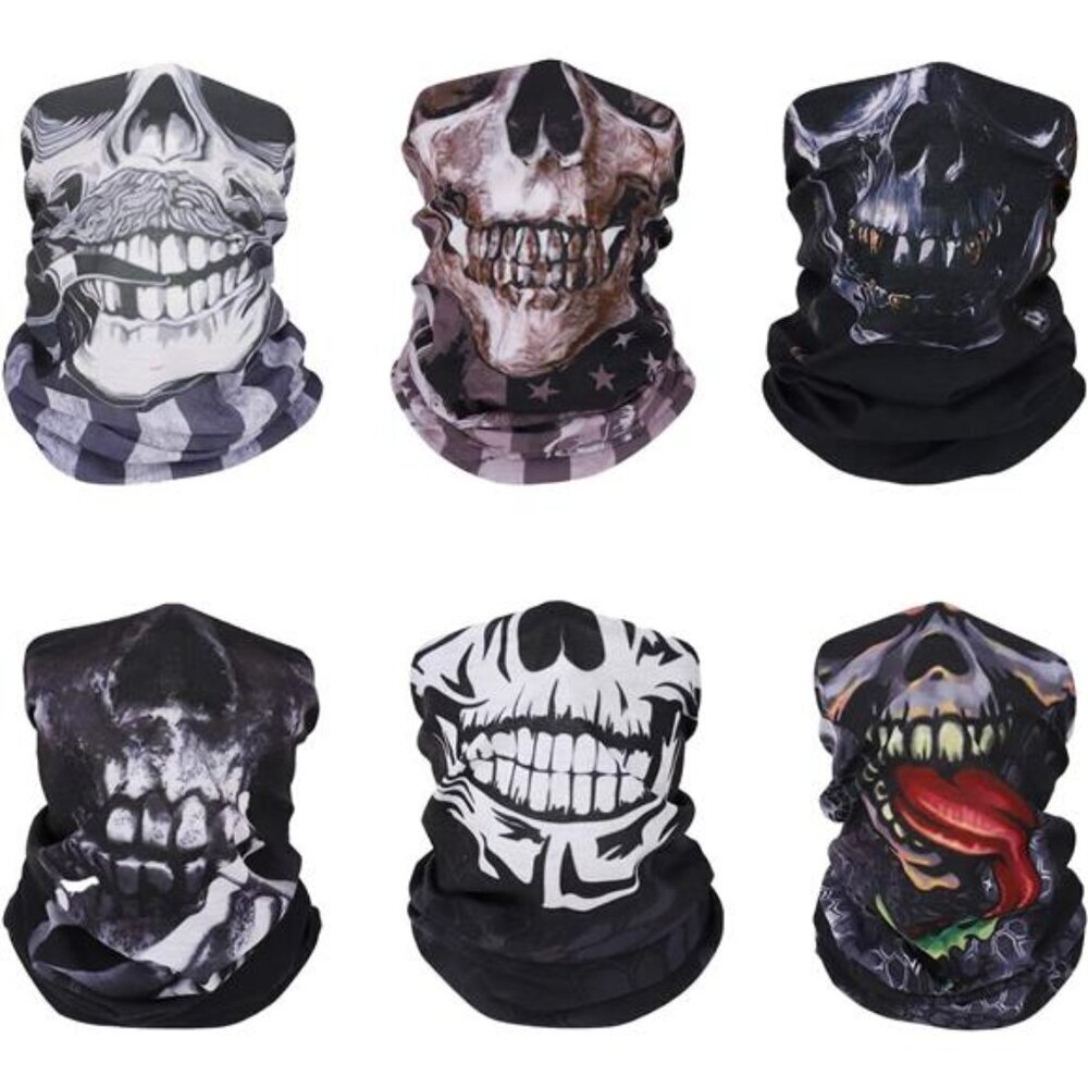 Skull Bandana Face Mask 6 Pack Windproof Neck Gaiter